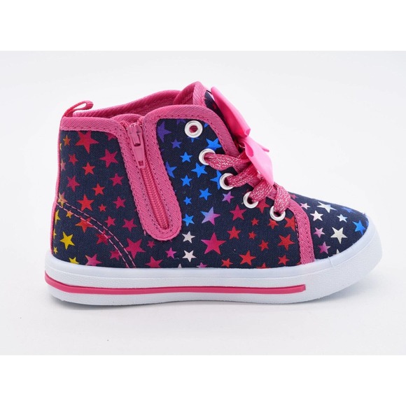 Laura Ashley Girls Size 8 Sneakers Fuschia Navy Stars & Bow Side Zip Casual Shoe - Picture 3 of 10